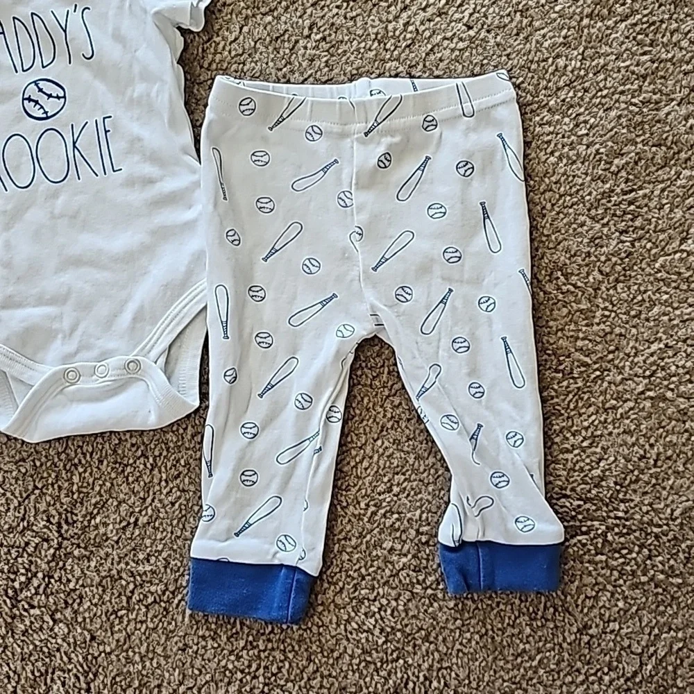 Rae Dunn Baby Outfit Daddy's Rookie Baseball 3 Piece Set